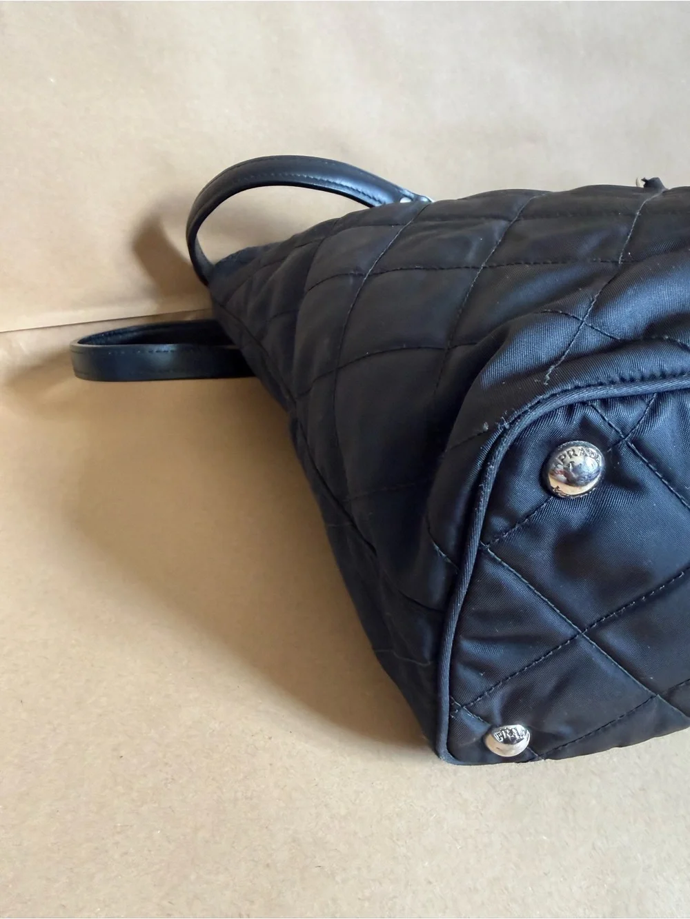 Prada Black Quilted Nylon Tote with Leather Handles
